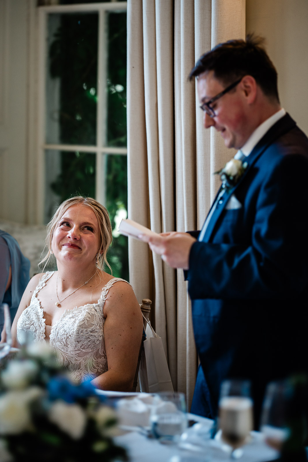 Documentary wedding photography at Pynes House, during the wedding speeches