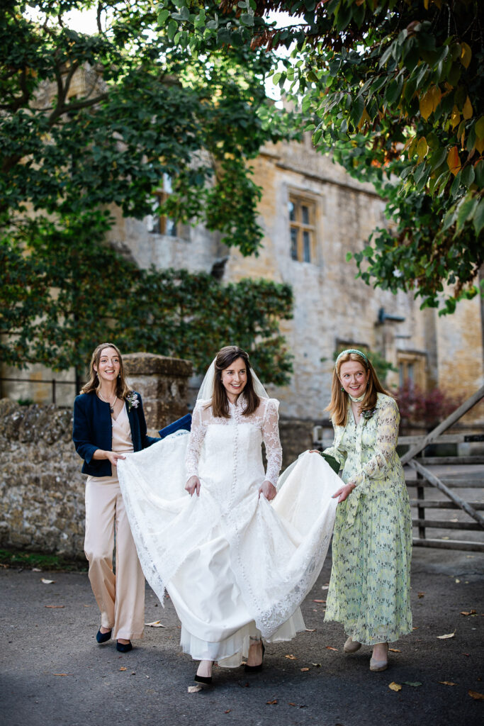 documentary wedding photography of the bride walking to her ceremony, during a luxury somerset wedding