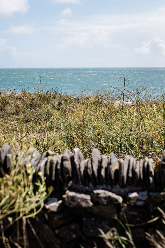 A sea view during a wedding ceremony at The Grain Store in Devon