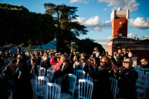 An outdoor wedding ceremony at Chateau de cremat