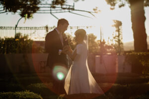 A documentary style capture of a bride and groom by a chateau de cremat wedding photographer