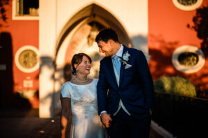 A documentary style capture of a bride and groom by a chateau de cremat wedding photographer