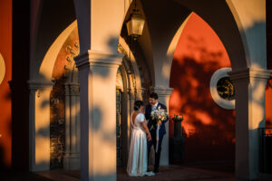 A documentary style capture of a bride and groom by a chateau de cremat wedding photographer
