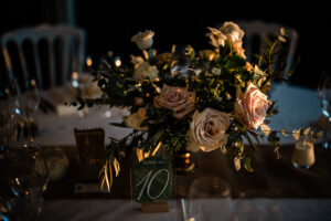 Luxury wedding flowers during golden hour