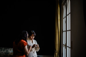 A candid moment captured by a chateau de cremat wedding photographer