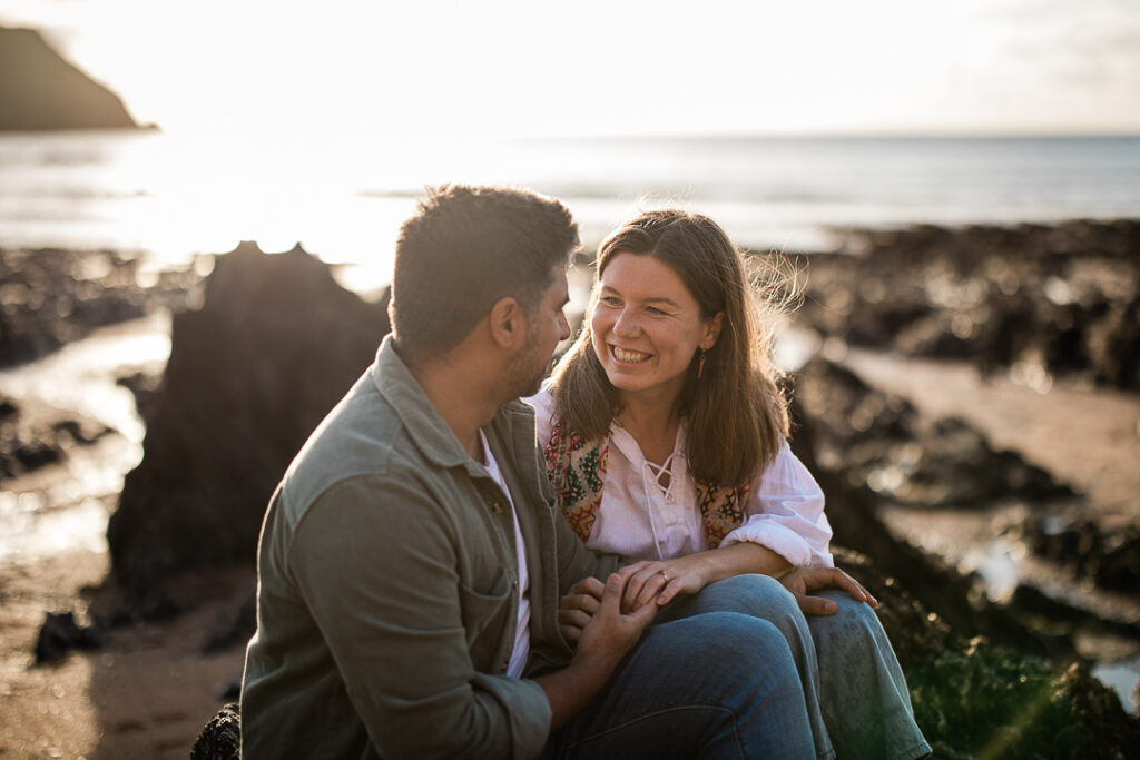 Pre-wedding couple shoot in Devon, at a beach