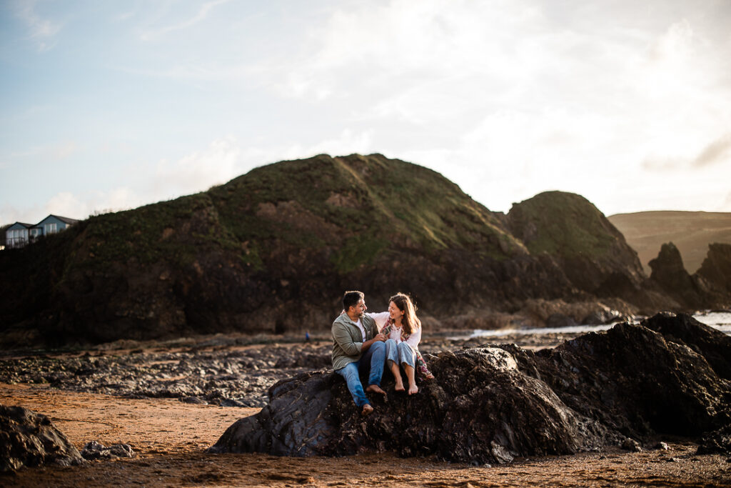 Pre-wedding couple shoot in Devon, at a beach