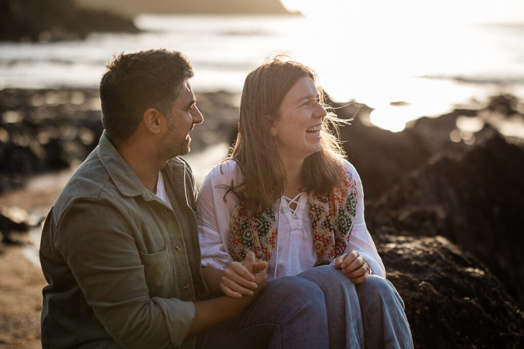 Pre-wedding couple shoot in Devon, at a beach