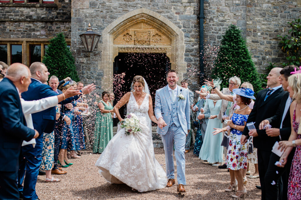 The confetti shot at Huntsham Court manor house wedding venue