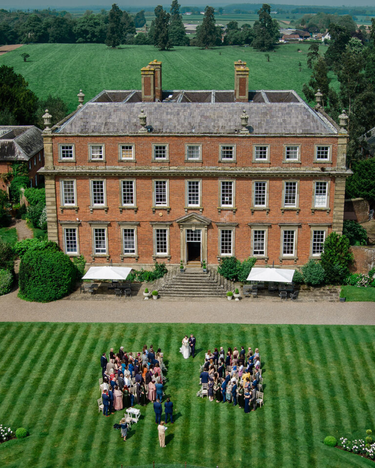 Drone photography of a luxury wedding venue, by a davenport house wedding photographer
