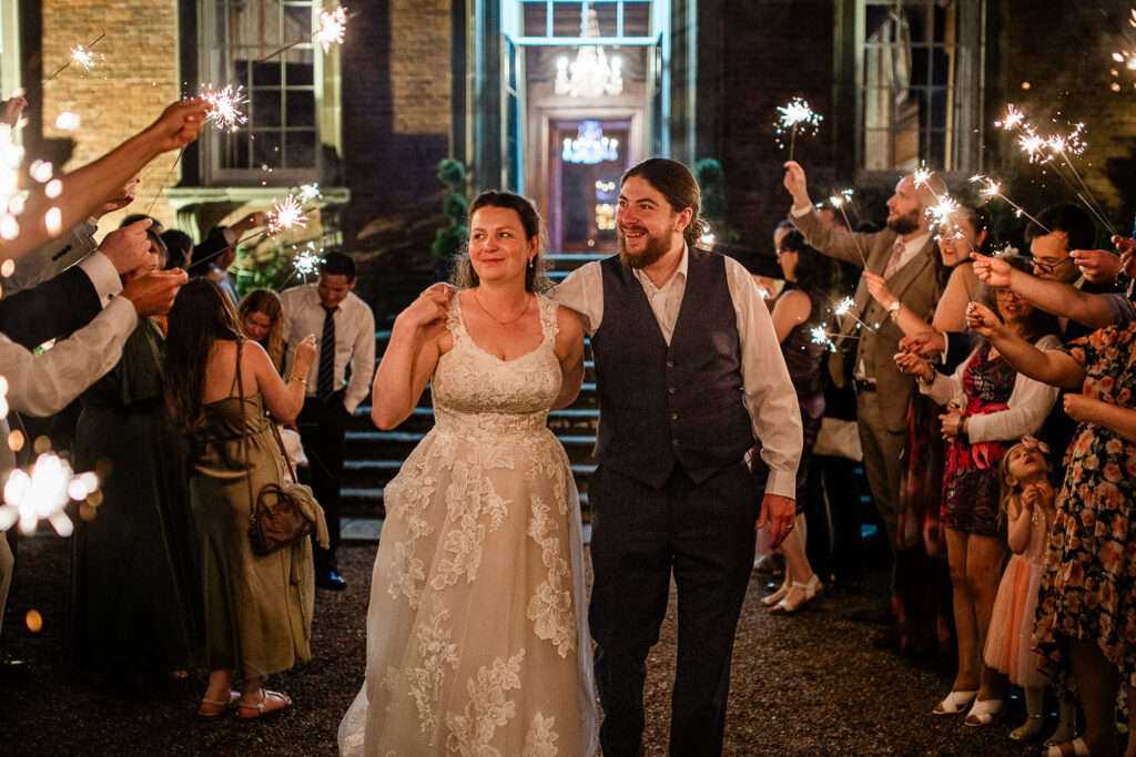 Sparklers during a Shropshire wedding at Davenport House