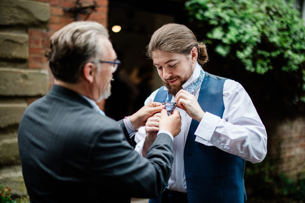 A groom prepares for the wedding ceremony