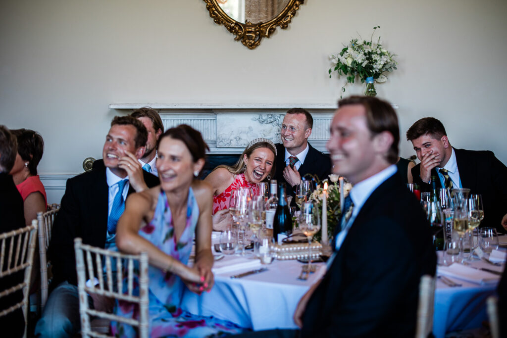 Candid wedding reception captures during an english country house wedding at Pynes House