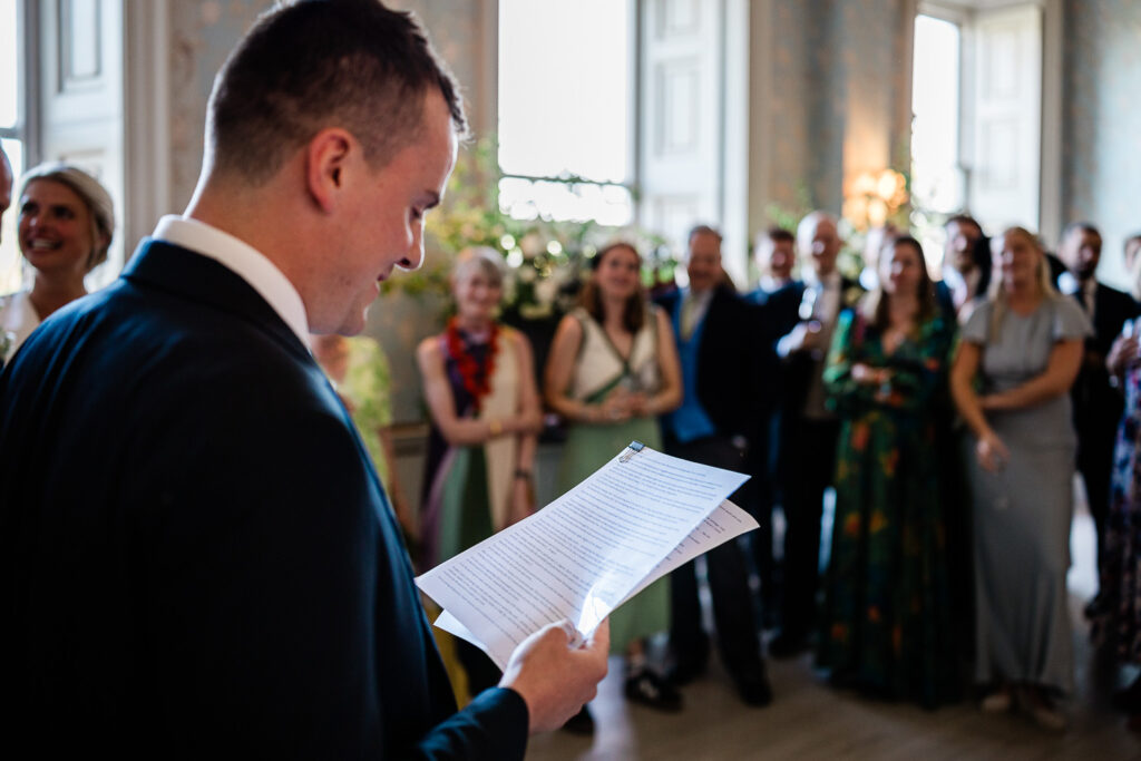 Speeches captured by a wedding photographer at Pynes House