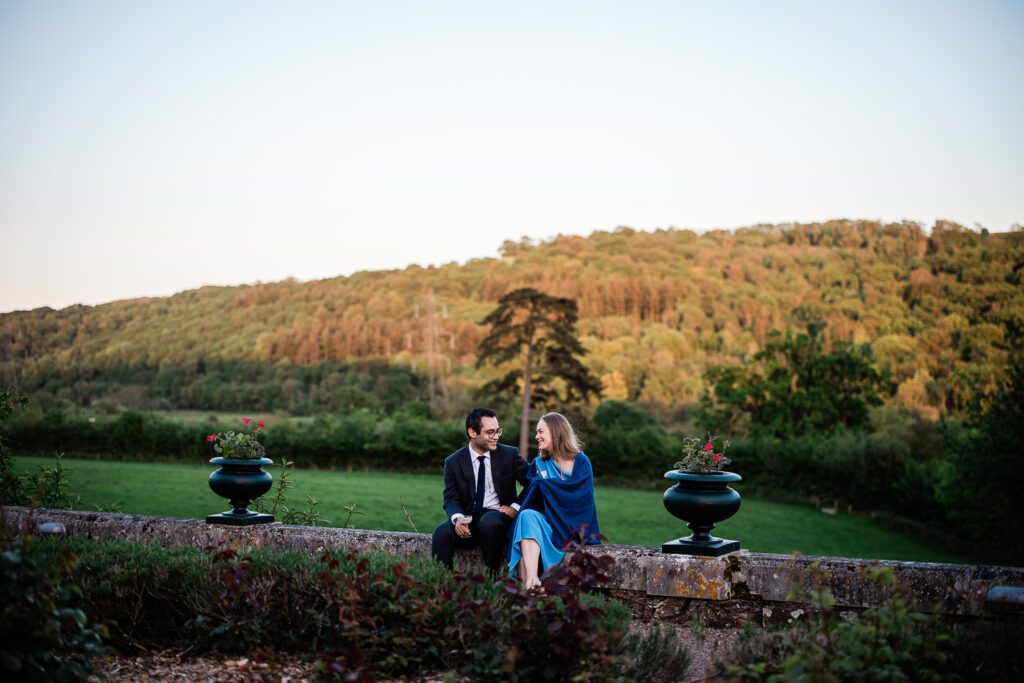 Golden hour at english country house wedding venue