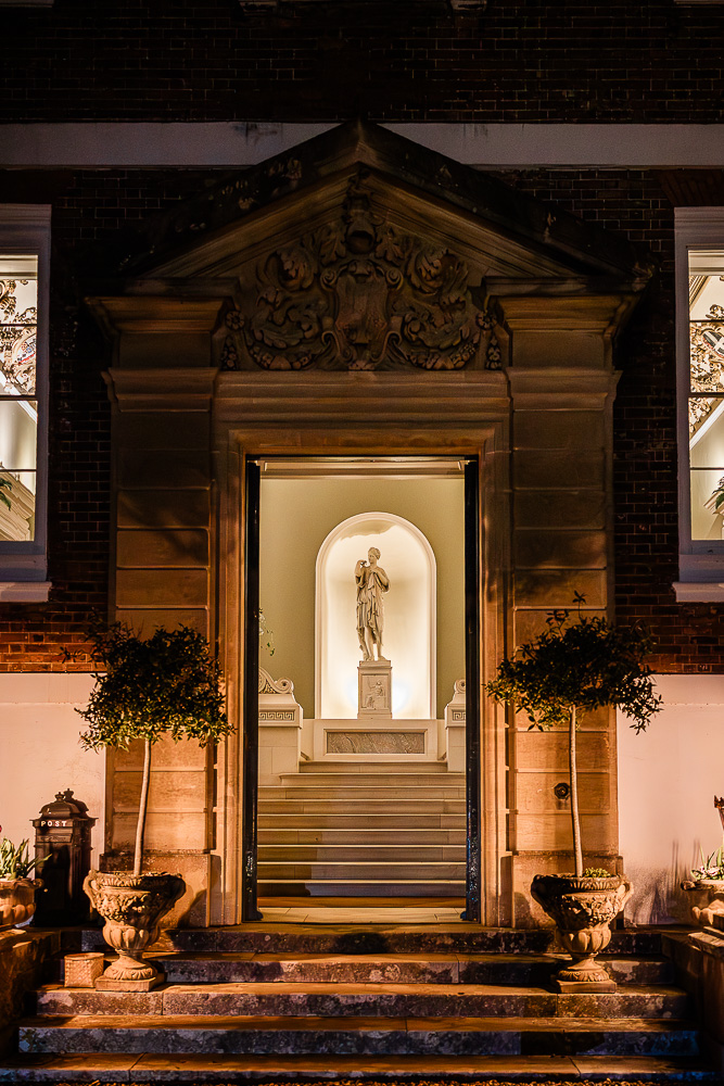 Pynes House at night time