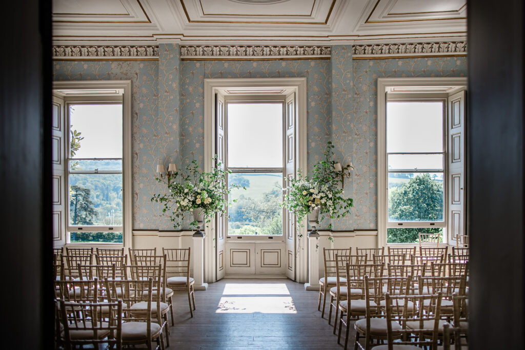Luxury wedding floristry captured by a Pynes House Wedding Photographer