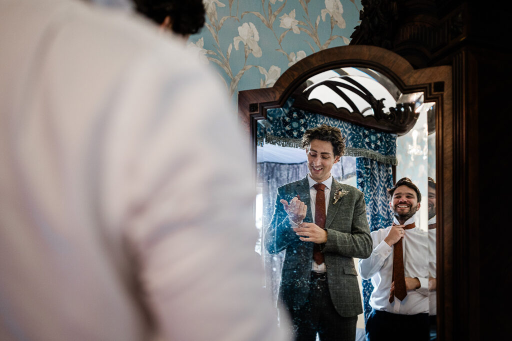 groom preparations during a manor house wedding in Devon