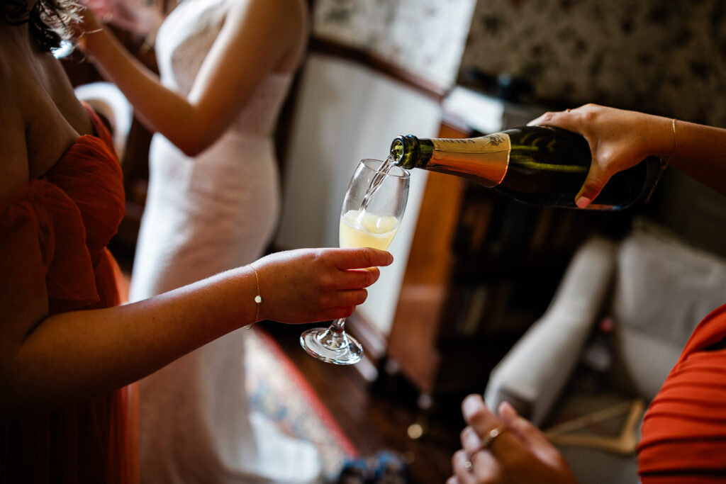 documentary wedding photography at huntsham court, during bridal preparations