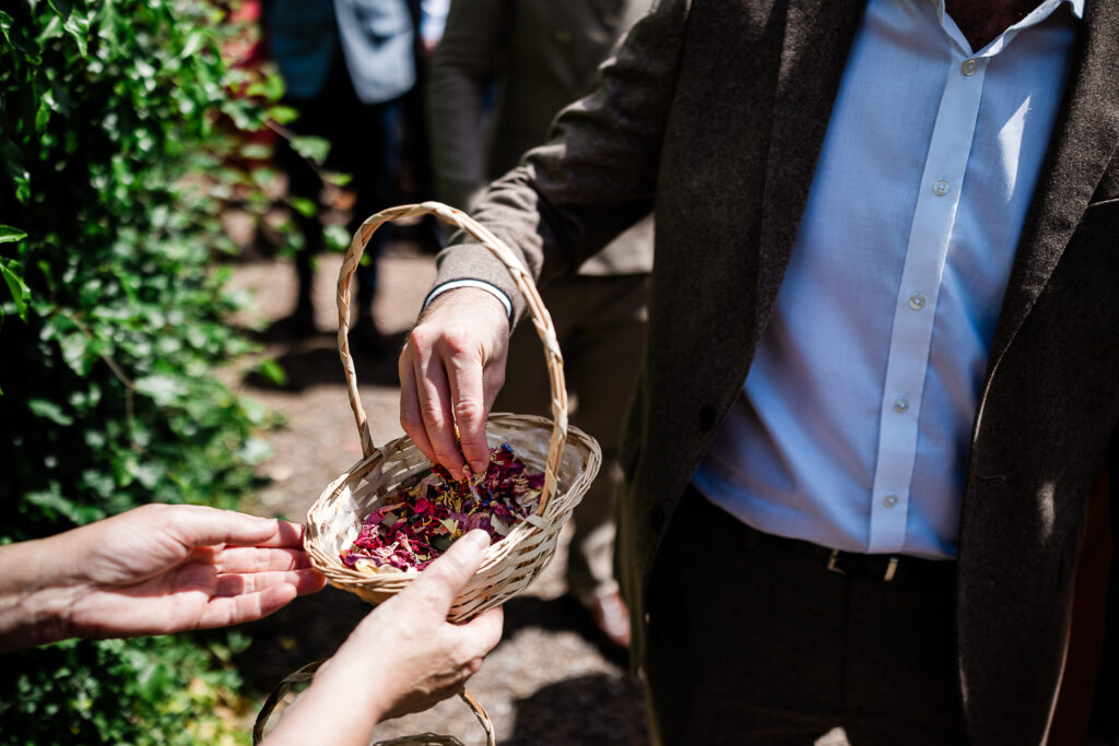 the confetti shot captured by a wedding photographer at huntsham court