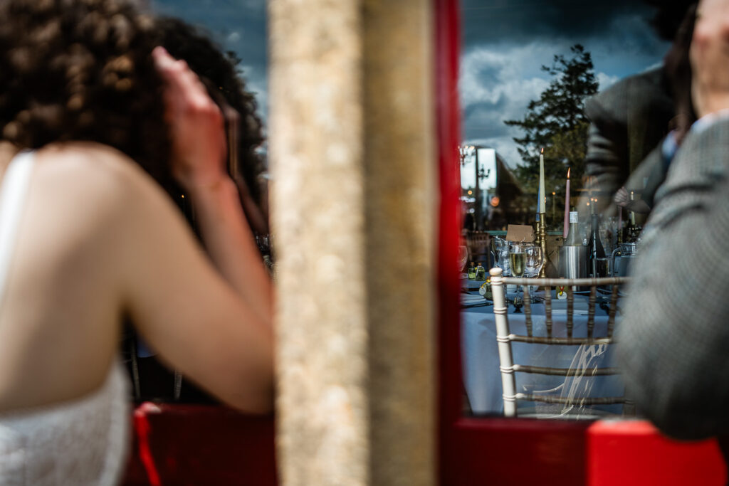 a bride and groom see their reception for the first time