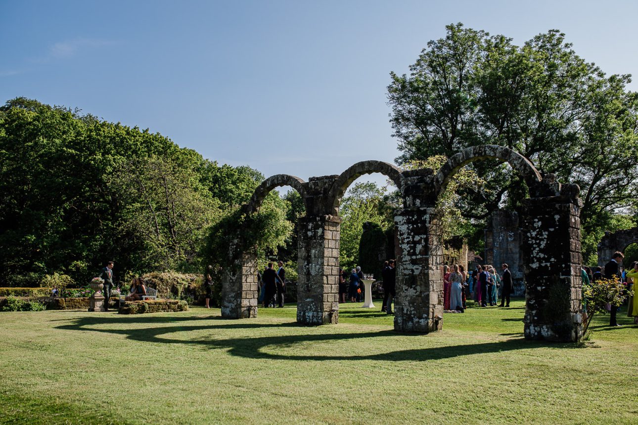A wide angle view of elizabethan remains at Slaugham historic wedding venue.