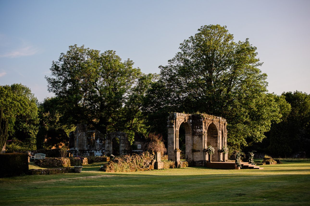 Historic arches at Slaugham Place, an outdoor wedding venue near London.