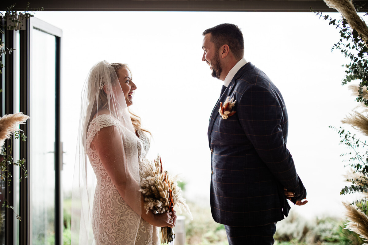 A bride and groom say their vows