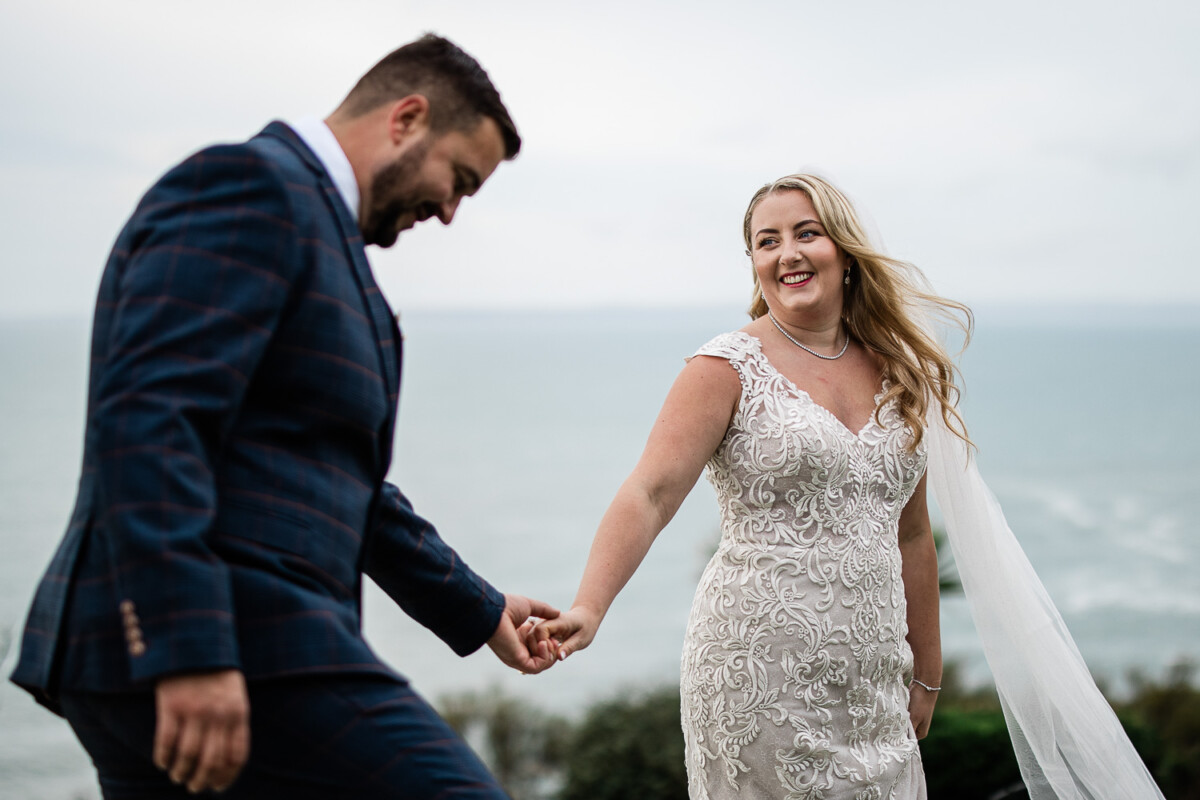 Polurrian on the lizard wedding photography capture of a bride and groom in the gardens