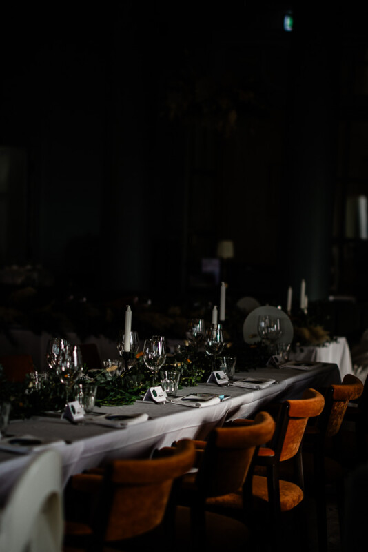 An autumnal themed wedding reception at Polurrian on the lizard wedding venue in Cornwall