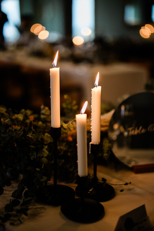 Candles at an autumn wedding reception