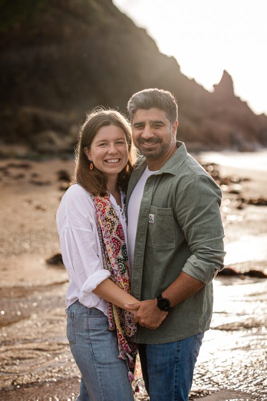 Pre-wedding couple shoot in Devon, at a beach