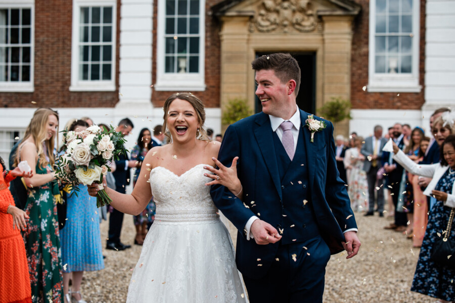 The confetti shot during Pynes House wedding photography in Devon