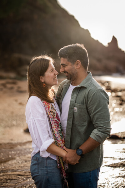 A golden hour engagement shoot at Hope Cove in Devon, by a wedding photographer UK