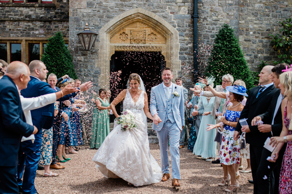 The confetti shot at Huntsham Court manor house wedding venue