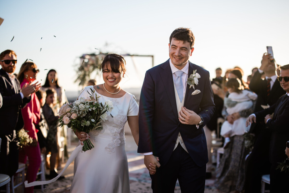 A confetti shot for during a french chateau wedding at Chateau Cremat in France