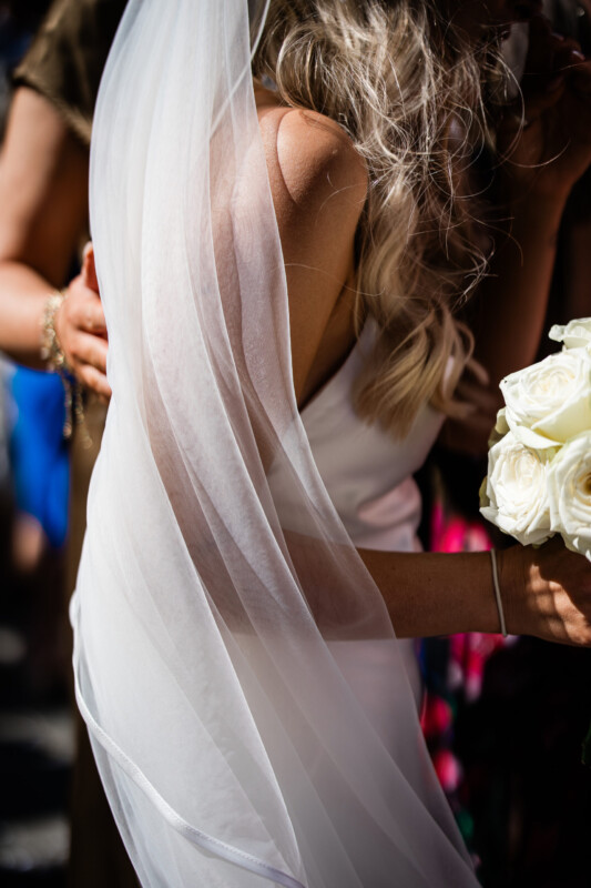 A candid photo of a bride during a wedding in the UK