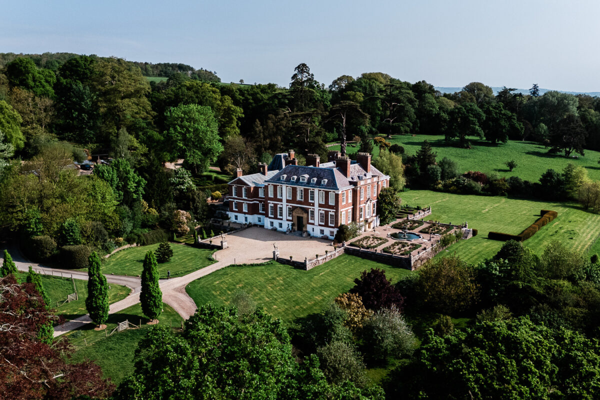 Drone photography of Pynes House wedding venue