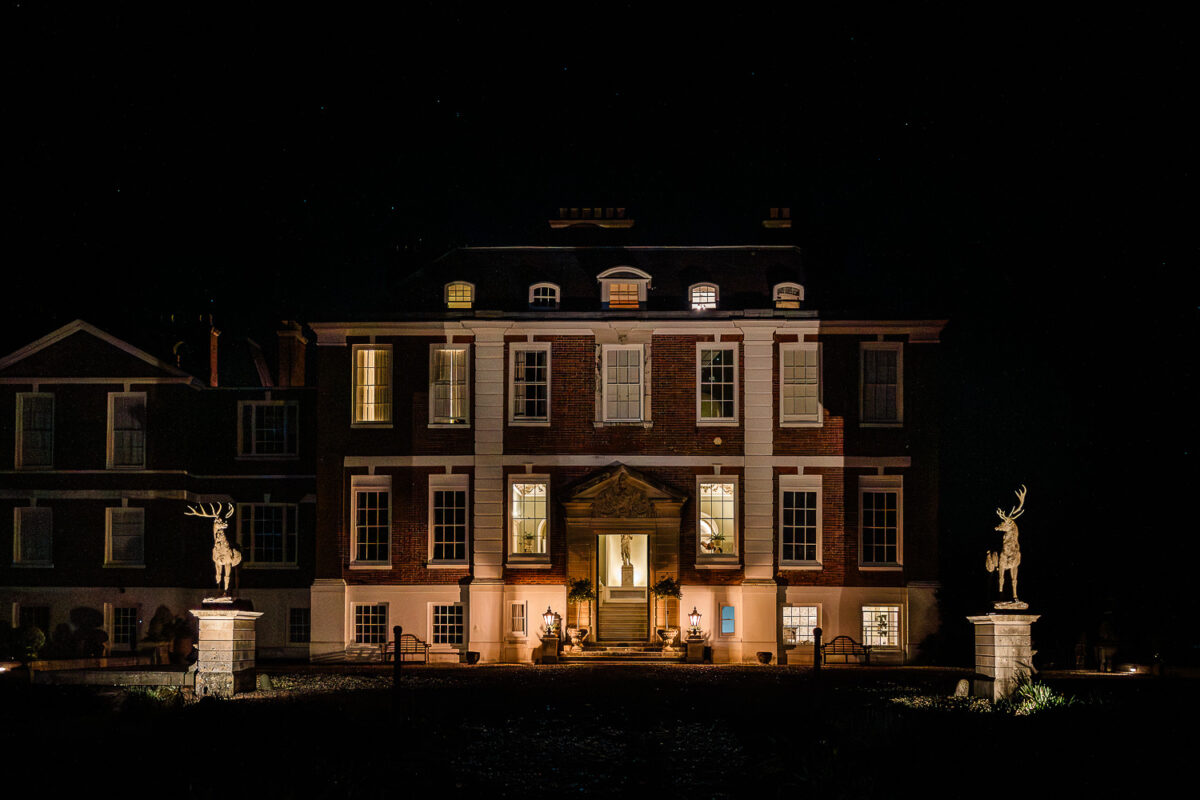 Wedding photography at Pynes House wedding venue at night time